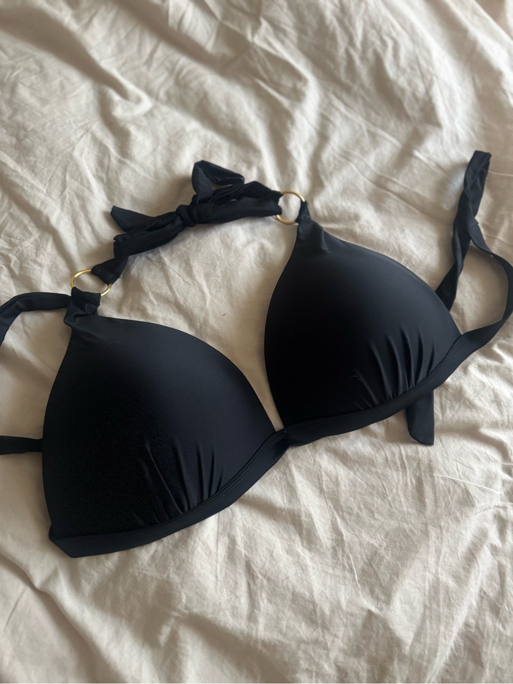 Black Bikini Top with Gold Ring Accents